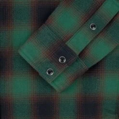 Ultra Heavy Flannel Ombré Check Western Shirt - Green -Denim Clothing-Iron Heart International IHSH 373 GRN 10