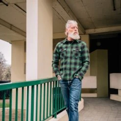 Ultra Heavy Flannel Ombré Check Western Shirt - Green -Denim Clothing-Iron Heart International IHSH 373 GRN 3