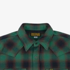 Ultra Heavy Flannel Ombré Check Western Shirt - Green -Denim Clothing-Iron Heart International IHSH 373 GRN 6