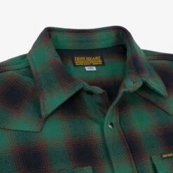 Ultra Heavy Flannel Ombré Check Western Shirt - Green -Denim Clothing-Iron Heart International IHSH 373 GRN 7