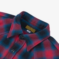 Ultra Heavy Flannel Ombré Check Western Shirt - Red -Denim Clothing-Iron Heart International IHSH 373 RED 5