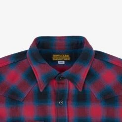Ultra Heavy Flannel Ombré Check Western Shirt - Red -Denim Clothing-Iron Heart International IHSH 373 RED 6