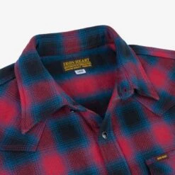 Ultra Heavy Flannel Ombré Check Western Shirt - Red -Denim Clothing-Iron Heart International IHSH 373 RED 7