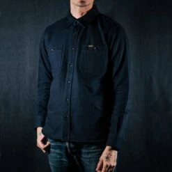 14oz Double Cloth Work Shirt - Indigo -Denim Clothing-Iron Heart International IHSH 374 IND 3