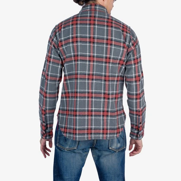 12oz Slubby Heavy Flannel Herringbone Check Work Shirt - Grey 4 12oz Slubby Heavy Flannel Herringbone Check Work Shirt - Grey - Image 2