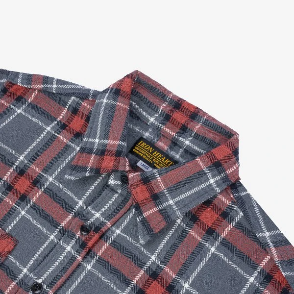 12oz Slubby Heavy Flannel Herringbone Check Work Shirt - Grey 7 12oz Slubby Heavy Flannel Herringbone Check Work Shirt - Grey - Image 5