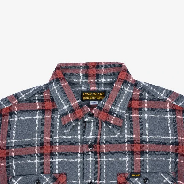 12oz Slubby Heavy Flannel Herringbone Check Work Shirt - Grey 8 12oz Slubby Heavy Flannel Herringbone Check Work Shirt - Grey - Image 6