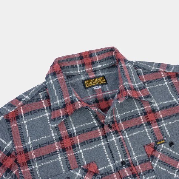 12oz Slubby Heavy Flannel Herringbone Check Work Shirt - Grey 9 12oz Slubby Heavy Flannel Herringbone Check Work Shirt - Grey - Image 7