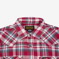 Ultra Heavy Flannel Crazy Check Western Shirt - Red -Denim Clothing-Iron Heart International IHSH 377 RED 5