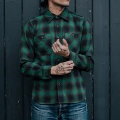 Ultra Heavy Flannel Ombré Check Work Shirt - Green -Denim Clothing-Iron Heart International IHSH 379 GRN 2
