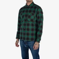 Ultra Heavy Flannel Ombré Check Work Shirt - Green