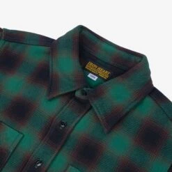 Ultra Heavy Flannel Ombré Check Work Shirt - Green -Denim Clothing-Iron Heart International IHSH 379 GRN 5