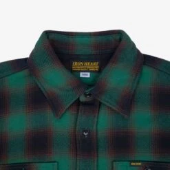 Ultra Heavy Flannel Ombré Check Work Shirt - Green -Denim Clothing-Iron Heart International IHSH 379 GRN 6
