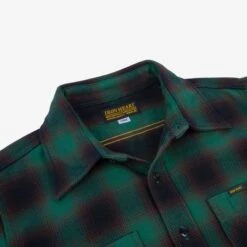 Ultra Heavy Flannel Ombré Check Work Shirt - Green -Denim Clothing-Iron Heart International IHSH 379 GRN 7