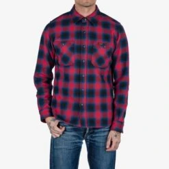 Ultra Heavy Flannel Ombré Check Work Shirt - Red -Denim Clothing-Iron Heart International IHSH 379 RED 1