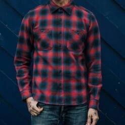 Ultra Heavy Flannel Ombré Check Work Shirt - Red -Denim Clothing-Iron Heart International IHSH 379 RED 3