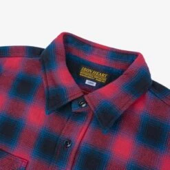 Ultra Heavy Flannel Ombré Check Work Shirt - Red -Denim Clothing-Iron Heart International IHSH 379 RED 5