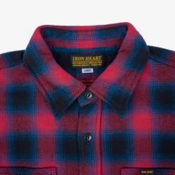 Ultra Heavy Flannel Ombré Check Work Shirt - Red -Denim Clothing-Iron Heart International IHSH 379 RED 6