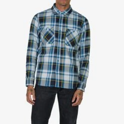 9oz Selvedge American Check Work Shirt - Blue -Denim Clothing-Iron Heart International IHSH 382 BLU 1