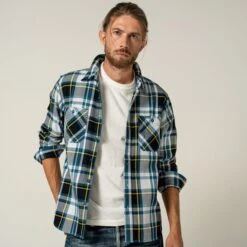 9oz Selvedge American Check Work Shirt - Blue -Denim Clothing-Iron Heart International IHSH 382 BLU 3