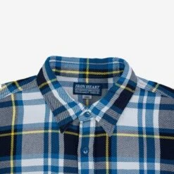 9oz Selvedge American Check Work Shirt - Blue -Denim Clothing-Iron Heart International IHSH 382 BLU 6