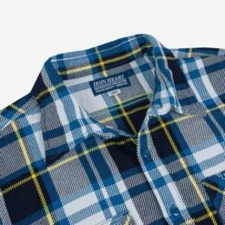 9oz Selvedge American Check Work Shirt - Blue -Denim Clothing-Iron Heart International IHSH 382 BLU 7