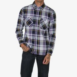 9oz Selvedge American Check Work Shirt - Purple -Denim Clothing-Iron Heart International IHSH 382 PUR 1