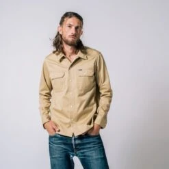 9oz T/C Mechanic Shirt - Beige -Denim Clothing-Iron Heart International IHSH 383 BEI 3