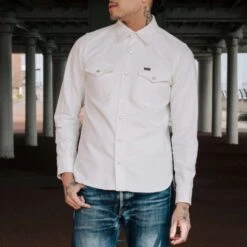 13.5oz Denim Western Shirt - White -Denim Clothing-Iron Heart International IHSH 384 WHT 3