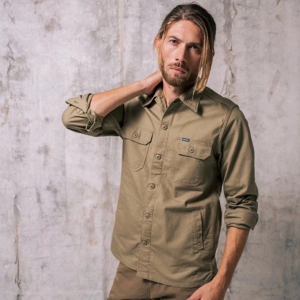 9oz Herringbone Military Shirt - Beige 5 9oz Herringbone Military Shirt - Beige - Image 3