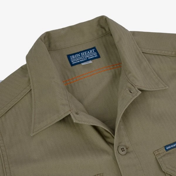 9oz Herringbone Military Shirt - Beige 9 9oz Herringbone Military Shirt - Beige - Image 7
