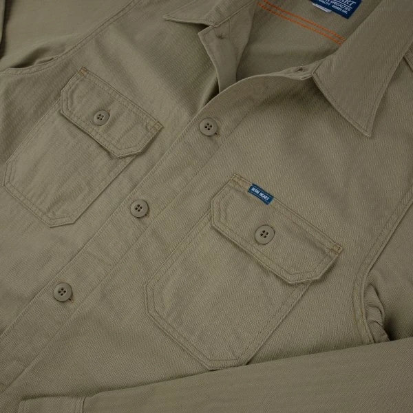 9oz Herringbone Military Shirt - Beige 10 9oz Herringbone Military Shirt - Beige - Image 8