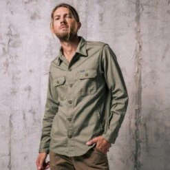 9oz Herringbone Military Shirt - Olive Drab Green -Denim Clothing-Iron Heart International IHSH 385 ODG 2