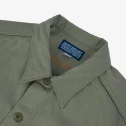 9oz Herringbone Military Shirt - Olive Drab Green -Denim Clothing-Iron Heart International IHSH 385 ODG 4