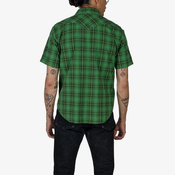 5oz Selvedge Short Sleeved Western Shirt - Green Vintage Check 4 5oz Selvedge Short Sleeved Western Shirt - Green Vintage Check - Image 2