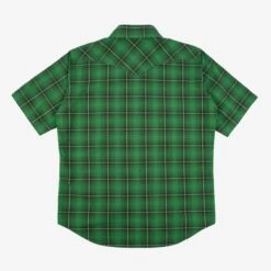5oz Selvedge Short Sleeved Western Shirt - Green Vintage Check 16 5oz Selvedge Short Sleeved Western Shirt - Green Vintage Check -Denim Clothing-Iron Heart International IHSH 386 GRN 3