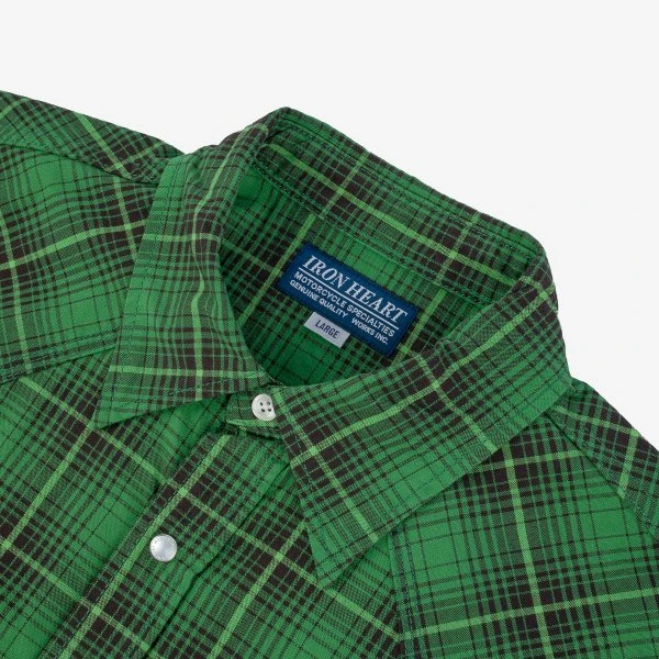 5oz Selvedge Short Sleeved Western Shirt - Green Vintage Check 7 5oz Selvedge Short Sleeved Western Shirt - Green Vintage Check - Image 5