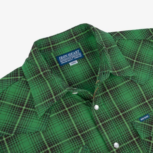 5oz Selvedge Short Sleeved Western Shirt - Green Vintage Check 9 5oz Selvedge Short Sleeved Western Shirt - Green Vintage Check - Image 7