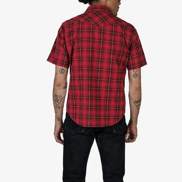 5oz Selvedge Short Sleeved Western Shirt - Red Vintage Check 4 5oz Selvedge Short Sleeved Western Shirt - Red Vintage Check - Image 2