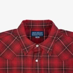 5oz Selvedge Short Sleeved Western Shirt - Red Vintage Check 18 5oz Selvedge Short Sleeved Western Shirt - Red Vintage Check -Denim Clothing-Iron Heart International IHSH 386 RED 5