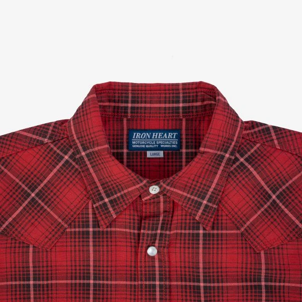5oz Selvedge Short Sleeved Western Shirt - Red Vintage Check 8 5oz Selvedge Short Sleeved Western Shirt - Red Vintage Check - Image 6