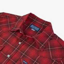 5oz Selvedge Short Sleeved Western Shirt - Red Vintage Check 20 5oz Selvedge Short Sleeved Western Shirt - Red Vintage Check -Denim Clothing-Iron Heart International IHSH 386 RED 7