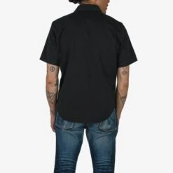 7oz Fatigue Cloth Short Sleeved Western Shirt - Black -Denim Clothing-Iron Heart International IHSH 387 BLK 2