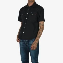 7oz Fatigue Cloth Short Sleeved Western Shirt - Black