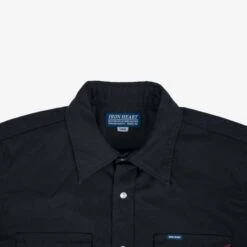 7oz Fatigue Cloth Short Sleeved Western Shirt - Black -Denim Clothing-Iron Heart International IHSH 387 BLK 6