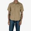 7oz Fatigue Cloth Short Sleeved Western Shirt - Khaki -Denim Clothing-Iron Heart International IHSH 387 KHA