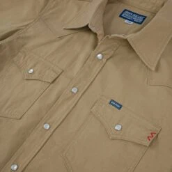 7oz Fatigue Cloth Short Sleeved Western Shirt - Khaki -Denim Clothing-Iron Heart International IHSH 387 KHA 7