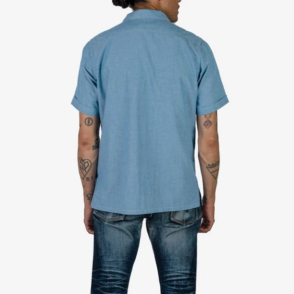 4oz Selvedge Short Sleeved Summer Shirt - Blue 4 4oz Selvedge Short Sleeved Summer Shirt - Blue - Image 2