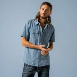 4oz Selvedge Short Sleeved Summer Shirt - Blue 16 4oz Selvedge Short Sleeved Summer Shirt - Blue -Denim Clothing-Iron Heart International IHSH 388 BLU 2