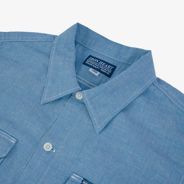 4oz Selvedge Short Sleeved Summer Shirt - Blue 8 4oz Selvedge Short Sleeved Summer Shirt - Blue - Image 6